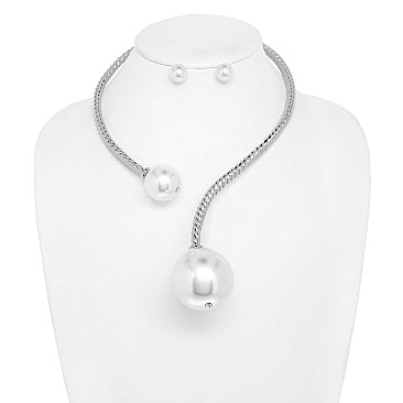 PEARL HINGED OPEN COLLAR NECKLACE SET