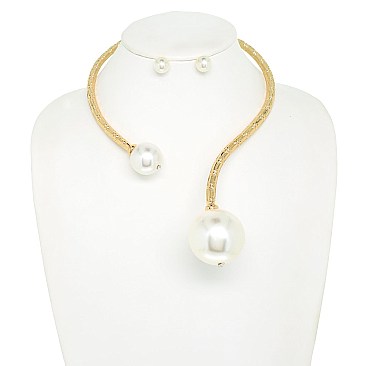 PEARL HINGED OPEN COLLAR BAMBOO NECKLACE SET