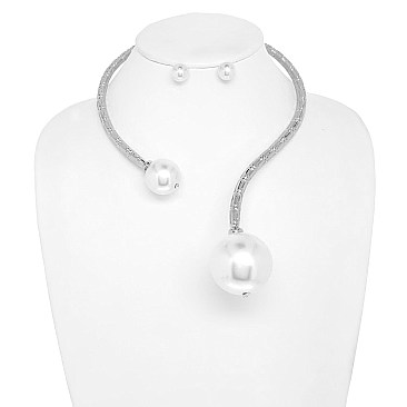 PEARL HINGED OPEN COLLAR BAMBOO NECKLACE SET