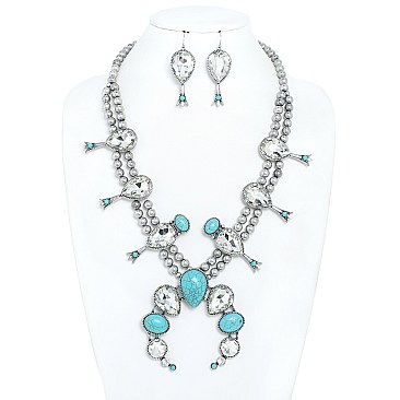 WESTERN CRYSTAL SQUASH BLOSSOM NECKLACE EARRING SET