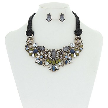 Trendy Rope Necklace W/ Lrg Rhinestone Bib SLN1308