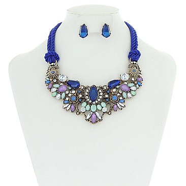 Trendy Rope Necklace W/ Lrg Rhinestone Bib SLN1308