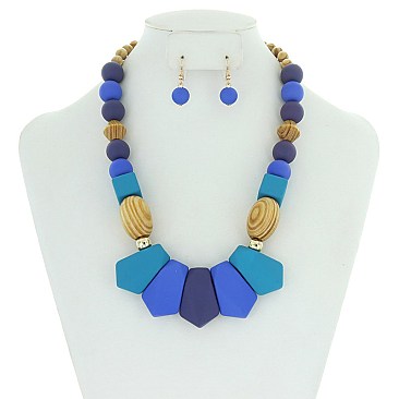 Trendy Wood Beaded Ethnic Necklace Set SLN1314