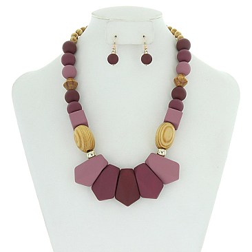 Trendy Wood Beaded Ethnic Necklace Set SLN1314
