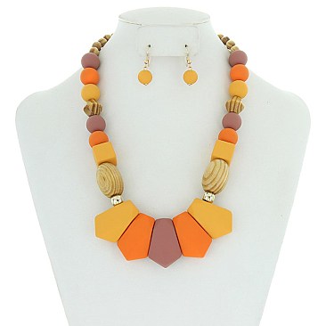 Trendy Wood Beaded Ethnic Necklace Set SLN1314