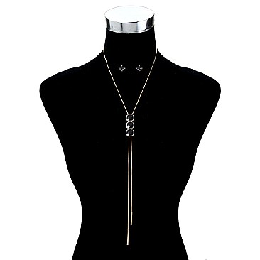 TRENDY 3 STONE Y DROP NECKLACE SET SLN1315