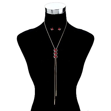 TRENDY 3 STONE Y DROP NECKLACE SET SLN1315