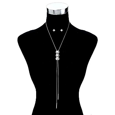 TRENDY 3 STONE Y DROP NECKLACE SET SLN1315
