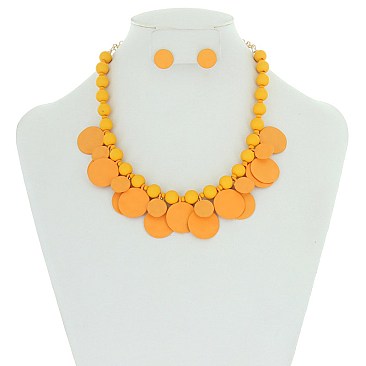 Trendy Beade Necklace Set W/ Metal Disks SLN1316