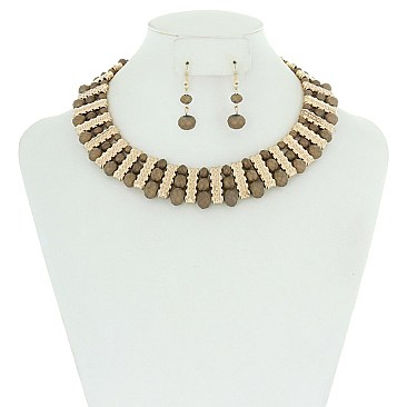 Fashionable Glass Bead And Metal Necklace Set SLN1318
