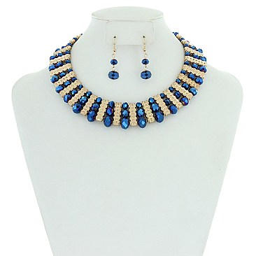 Fashionable Glass Bead And Metal Necklace Set SLN1318