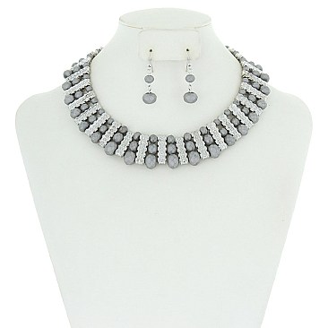 Fashionable Glass Bead And Metal Necklace Set SLN1318