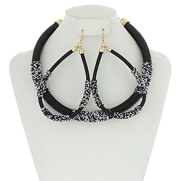 String Wrapped Loop Necklace With Earrings MEZN1353