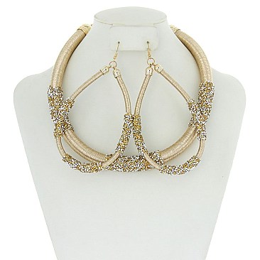 String Wrapped Loop Necklace With Earrings MEZN1353