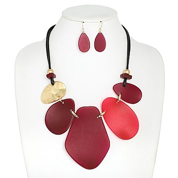 OVAL  ACETATE CORD BIB NECKLACE EARRING SET