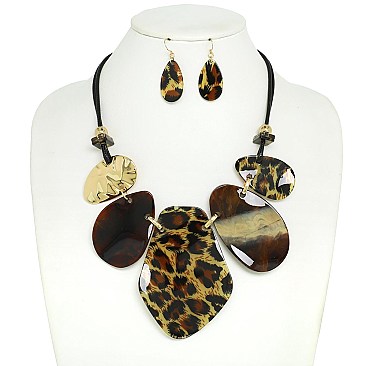 OVAL  ACETATE CORD BIB NECKLACE EARRING SET