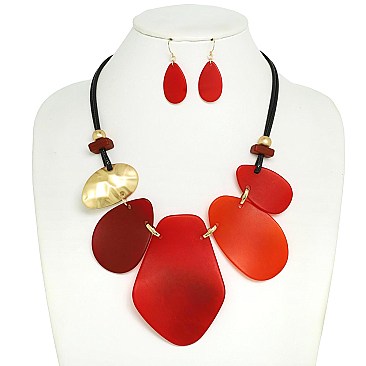 OVAL  ACETATE CORD BIB NECKLACE EARRING SET