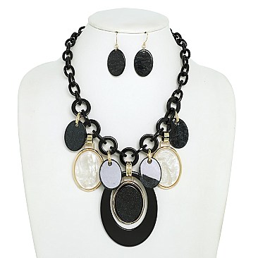 OVAL ACETATE CHAIN LINK BIB NECKLACE EARRING SET