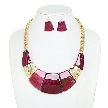 ACETATE and HAMMERED METAL CHAIN LINK CRESCENT BIB NECKLACE SET