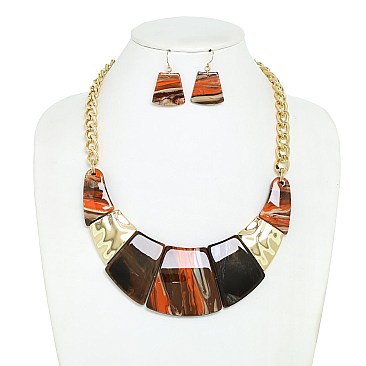 ACETATE and HAMMERED METAL CHAIN LINK CRESCENT BIB NECKLACE SET