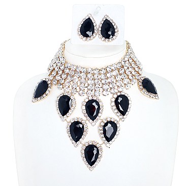 DAZZELING ADJUSTABLE CHOKER BIB NECKLACE EARRING SET