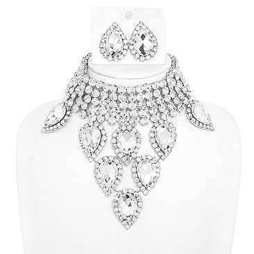 DAZZELING ADJUSTABLE CHOKER BIB NECKLACE EARRING SET