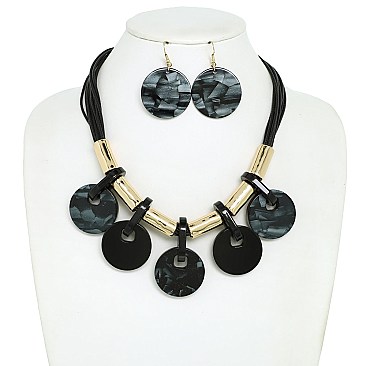 Disc Fringe Beaded Cord Bib Necklace Set