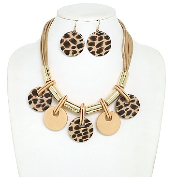 Disc Fringe Beaded Cord Bib Necklace Set