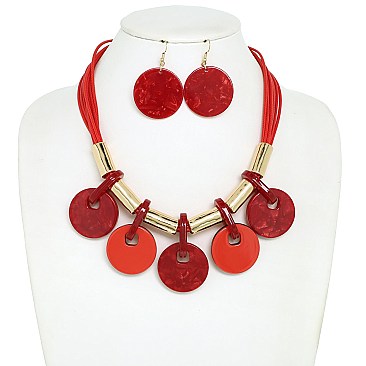 Disc Fringe Beaded Cord Bib Necklace Set