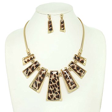 ANIMAL PRINT FRINGE GEMSTONE CORD NECKLACE SET