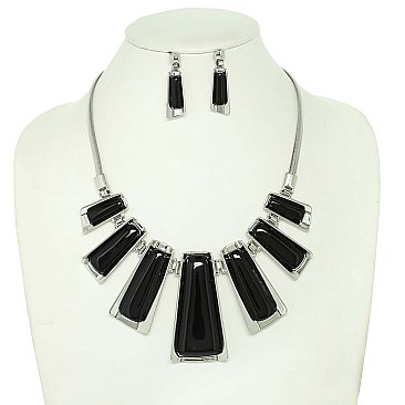 ANIMAL PRINT FRINGE GEMSTONE CORD NECKLACE SET