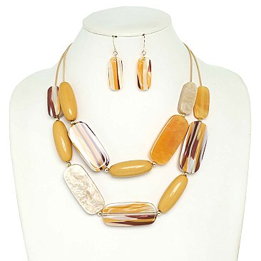 2 LINE LAYERED NATURAL GEMSTONE BEAD NECKLACE SET