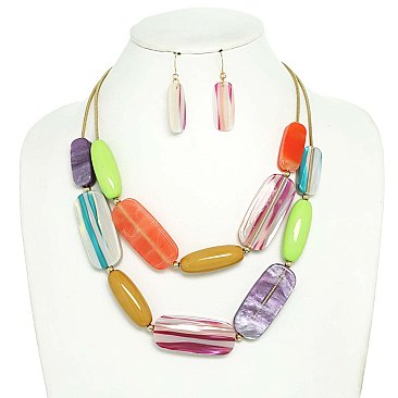 2 LINE LAYERED NATURAL GEMSTONE BEAD NECKLACE SET