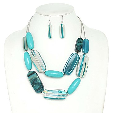 2 LINE LAYERED NATURAL GEMSTONE BEAD NECKLACE SET