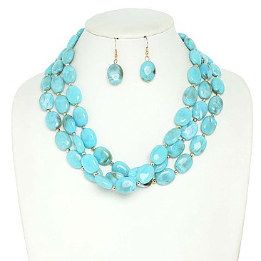 3 LINE LAYERED NATURAL GEMSTONE BEAD NECKLACE SET