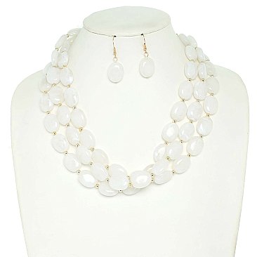 3 LINE LAYERED NATURAL GEMSTONE BEAD NECKLACE SET