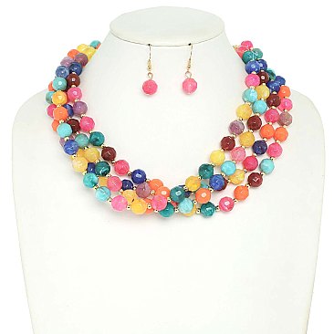 4 LINE LAYERED NATURAL GEMSTONE BEAD NECKLACE SET