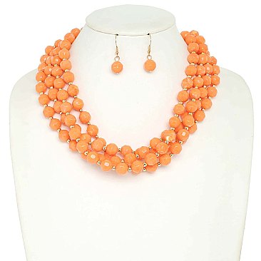 4 LINE LAYERED NATURAL GEMSTONE BEAD NECKLACE SET