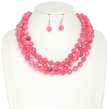 4 LINE LAYERED NATURAL GEMSTONE BEAD NECKLACE SET