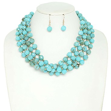 4 LINE LAYERED NATURAL GEMSTONE BEAD NECKLACE SET