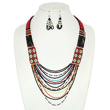 BEADED MULTI ROW NECKLACE