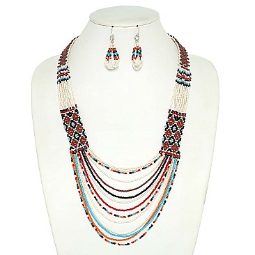 BEADED MULTI ROW NECKLACE