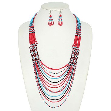 BEADED MULTI ROW NECKLACE
