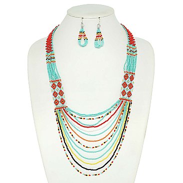 BEADED MULTI ROW NECKLACE