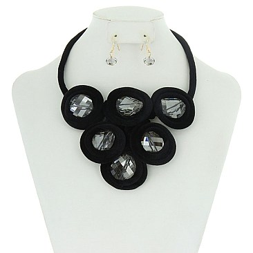 Abstract Velvety Bubbles Statement Necklace With Earrings MEZN1495