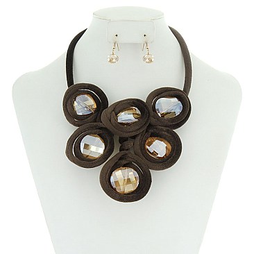 Abstract Velvety Bubbles Statement Necklace With Earrings MEZN1495