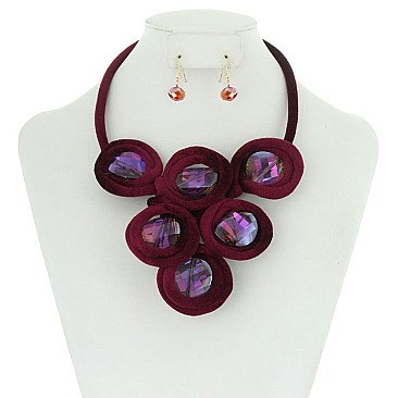 Abstract Velvety Bubbles Statement Necklace With Earrings MEZN1495
