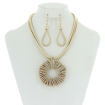 Triple String Wrapped Loop Pendant  Necklace With Earrings MEZN1497