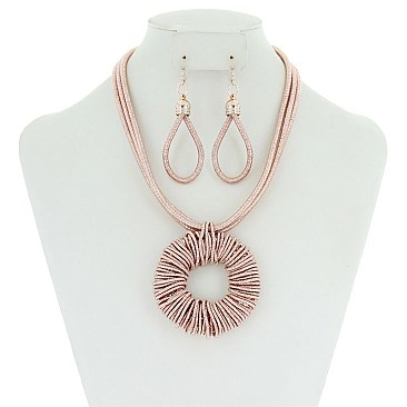 Triple String Wrapped Loop Pendant  Necklace With Earrings MEZN1497