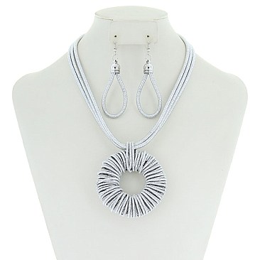 Triple String Wrapped Loop Pendant  Necklace With Earrings MEZN1497